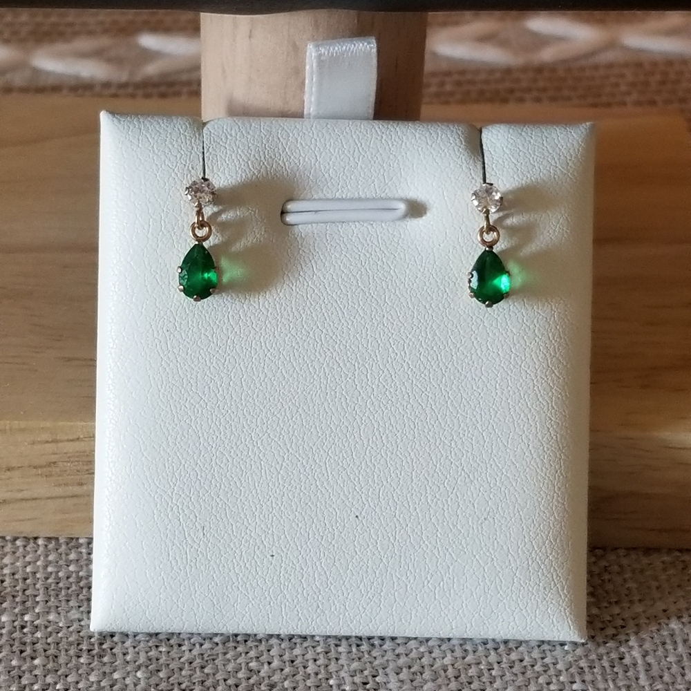 10K Gold CZ Dangling Earrings